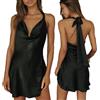 HSAJS Mini Abito Cerimonia Donna in Raso Sexy Vestiti Eleganti Vestito Senza Maniche Vestiti Donna Estivi Sexy Party Cocktail Abiti Corti con Cinturino a Halter