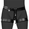 Ouch! PU Leather Female Chastity Belt with Leg Restraint Black