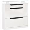 HOMCOM Scarpiera Moderna con 2 Cassetti Ripiani Doppia 16 Scarpe con Mensola Regolabile e Ripiano in Vetro, 89x23x96cm, Bianco Lucido|Aosom