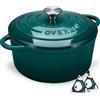 Overmont Casseruola in Ghisa Smaltata - Antiaderente Forno Olandese con Coperchio - Ø28 CM Rotonda Cocotte per Adatto a Piani di Cottura e Forni a Induzione - Lago-blu