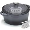 Overmont Casseruola in Ghisa Smaltata - Antiaderente Forno Olandese con Coperchio - Ø28 CM Rotonda Cocotte per Adatto a Piani di Cottura e Forni a Induzione - Grigio