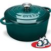 Overmont Casseruola in Ghisa Smaltata - Antiaderente Forno Olandese con Coperchio - Ø24 CM Rotonda Cocotte per Adatto a Piani di Cottura e Forni a Induzione - Lago-blu