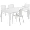 Dmora - Set Salotto da Esterno Roccaraso, Salottino Outdoor e Indoor, Tavolo Rettangolare Fisso con 4 sedie impilabili, Made in Italy, Bianco