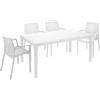 Dmora - Set Salotto da Esterno Tarquinia, Salottino Outdoor e Indoor, Tavolo Rettangolare Fisso con 4 sedie impilabili, Made in Italy, Bianco