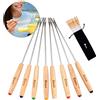 ORBLUE Set 8 Forchette Fonduta Bourguignonne, Manico Legno, Colori Vari - L'ideale per le tue Cene Conviviali