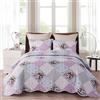 DECMAY Copriletto Matrimoniale, Trapunta Matrimoniale Fiori Patchwork 220 x 240 cm, Copriletto Matrimoniale con 2 Federe 50 x 75 cm(Grigio Viola)