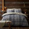 Fusion - Copripiumino in pile grigio a scacchi - Letto matrimoniale (200 x 200 cm) - Design reversibile - Biancheria da letto in tartan grigio chiaro - Biancheria da letto in flanella blu con trapunta