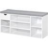 HOMCOM Panca Scarpiera Salvaspazio in Legno con Cuscino e Mensole Regolabili per 10 Scarpe, 101x29x47.5cm, Bianco Grigio