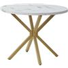 TTATC Tavolo da Pranzo Rotondo con Piano in MDF Spesso (Imitazione Marmo), Tavolo da Pranzo da Cucina con Quattro Gambe in Metallo, Desktop da 100 cm Sufficiente per 4-6 Persone, Oro