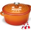 Overmont Casseruola in Ghisa Smaltata - Antiaderente Forno Olandese con Coperchio - Ø28 CM Rotonda Cocotte per Adatto a Piani di Cottura e Forni a Induzione - Arancio