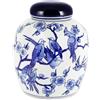 ABHIKA Vaso con Coperchio Potiche Orientale Chino 20x16cm Bianco Blu Ceramica
