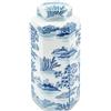 ABHIKA Vaso con Coperchio Potiche Orientale Chino 39x18cm Bianco Blu Ceramica