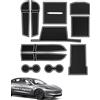 LANGBEAN Tappetini Antipolvere per Tesla Model 3 Highland 2024 2025, 11 Pezzi Tappeti in Gomma Antiscivolo per Console Centrale Vano Portaoggetti Portabicchieri Fessura Porta Integrata, Nero & Bianco