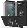 Dechyi cover per Google Pixel 7a (6.1) e 2 Pellicola Vetro Temperato Custodia con anello Robusto Durevole custodia protettiva- Nero