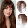 S-noilite Frangia Clip Capelli Veri Frangetta Extension, 20g Frangetta Francese Capello Veri, 100% Remy Human Hair Bang, 3D Frangia Aerea Capelli Umani, Lisci con Tempie Bangs, Marrone Scuro #2