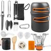 Asfrode Set di 15 stoviglie da campeggio, con posate in acciaio inox, mini fornello da campeggio, per escursioni, cucina all'aperto, picnick 1-2 persone