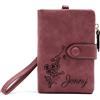 Kiddo Sky Portafoglio Personalizzato per Donna, Fiore di Nascita Personalizzato e Nome, Portafoglio Piccolo in Pelle Portamonete Porta Carte per Donne Ragazze Regali Personalizzati per Compleanno (Rosso)