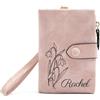 Kiddo Sky Portafoglio Personalizzato per Donna, Fiore di Nascita Personalizzato e Nome, Portafoglio Piccolo in Pelle Portamonete Porta Carte per Donne Ragazze Regali Personalizzati per Compleanno (Rosa)