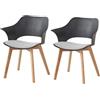 JZGORC Set di 2 Sedie da Pranzo Moderne, Sedia da Pranzo in Stile Nordico con Braccioli, Gambe in Faggio, Sedia da Cucina Imbottita in Plaid di Lino - Nero