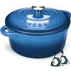 Overmont Casseruola in Ghisa Smaltata - Antiaderente Forno Olandese con Coperchio - Ø24 CM Rotonda Cocotte per Adatto a Piani di Cottura e Forni a Induzione - Blu