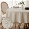 Softalker Tovaglia in Finto Lino Rotonda 200 cm Diametro Natalizia Tovaglie Antimacchia da Esterno Impermeabile per Protezione Moderna Tavolo per Autunnale, Feste, Compleanno, Matrimonio, Beige