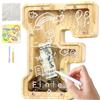 Lakpopya Salvadanaio per bambini ragazzi ragazze salvadanaio per bambini salvadanaio personalizzato trasparente lettere legno A-Z, con target adesivi e pennarelli, battesimo, regalo, decorazione (F)