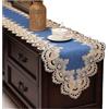 HIRAIDAI Runner Da Tavola Tovaglia Da Tavolo In Pizzo Per Tavolo Da Pranzo, Balcone, Mobile Tv, Tessuto Antipolvere - Bordo Blu Oro - 40X100Cm