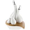 Brandani 55452 Menage goccia, olio aceto sale e pepe, in porcellana bianca con supporto bamboo