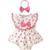 UUAISSO Vestiti Estivi per Bambine Tutina in Pizzo con Stampa di Fragole Senza Maniche Body set di Fasce Capelli Abiti Neonati Fragola Rosa 0-3 mesi