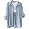 CheChury Completo Donna Elegante 2 Pezzi in Lino Estivo Camicia a Maniche Lunghe e Pantaloncini Set Tuta Casual Completi Sportivo Camicie con Bottoni Pantaloncini con Coulisse Spiaggia Lavoro Vacanza