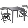 Dmora - Set Salotto da Esterno Falconara, Salottino Outdoor o Indoor, Tavolo Quadrato con 2 sedie Pieghevoli, Made in Italy, Antracite