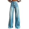 Generico Jeans Donna Vita Alta Estivi Pantaloni Denim Gamba Dritta Casual Jeans Vintage Gamba Larga Pantalone Leggeri Pantalone con Tasche Wide Leg Pants e Ragazza Streetwear 1