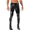 winying Pantaloni lunghi da uomo, in pelle, a vita alta, con chiusura lampo, pantaloni a matita stretti, Nero , L