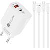 Evavii 30W caricatore USB C alimentatore spina multiplo USB A+C con cavo di ricarica caricatore rapido PD compatibile con iPhone 15/16 Pro Max, iPad Pro/Air Galaxy S24 Ultra e altro ancora