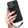 Pepmune Cover con Cordino per iPhone 14 Pro Custodia con 360° Regolabile Anello Supporto Ultra Sottile Antiurto Silicone Liquido Protettiva Cover con Laccio per iPhone 14 Pro Nero