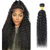 Jucames Extension Capelli Veri Umani Curly Wave Human Hair Bundles Tessitura 100% Unprocessed Virgin Remy Brasiliano Double Weft Extensions Colore Nero Naturale for Woman 30 Inch