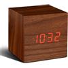Gingko Cube Click Clock, Walnut/Red LED, Brown, unica
