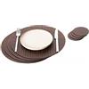 Nikalaz Set da Tovagliette e Sottobicchieri Rotonde, 4 Tovagliette Americana e 4 Sottobicchieri, Tovaglietta 33 cm e Sottobicchieri 10 cm, in Pelle Riciclata, Set da Tavola (Crocko)
