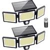 Mexllex Luce solare esterna con sensore di movimento, per giardino, 304 LED, 3 modalità, faretto solare esterno con telecomando, IP65, impermeabile, grande angolo solare, illuminazione da parete, 2 pezzi