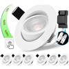 BOYIR Faretti LED Incasso per cartongesso Dimmerabili 5W Bianco Faretti LED Ultrasottili Faretti da Soffitto 45°Orientabili Bianco Naturale 4000K 500LM,Diametro Foro 68-75mm,IP44 Faretti da Incasso,Set di 6