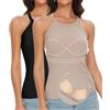 ANYFITTING Canotta Donna con Reggiseno Incorporato Top di Base Estiva Sport a Girocollo Halter Camicia Casual Canotte Elastico Senza Maniche Maglietta Nero-Crema M