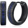 Friggem Orecchini a Cerchio Vichinghi in Argento 925 Orecchini a Cerchio Neri Rune Vichinghe Nordiche Orecchini Hipster Punk Huggie per Uomo Donne