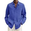 Generico Camicia Lino Uomo Risvolto Taglie Forti Henley Shirts Elegante Estiva Cotone E Lino Camicia da Spiaggia Maniche Lunghe Coreana T-Shirt da Uomo Vacanze Traspirante Tinta Unita Hawaii in Maglietta