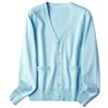 Generic Maglietta casual da donna 2024 maglione allentato in cotone mercerizzato con bottoni tinta unita da donna con giacca cardigan da donna top da lavoro taglie forti, Azzurro, XXL