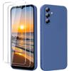 YXKJ - Cover per Samsung Galaxy A55 5G con 2 Pezzi Vetro Temperato, Custodia Silicone Liquido con Morbida Microfibra, [Tocco Setoso] [Antiurto] [AntiGraffio] - Blu