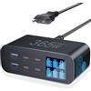 YSYFAD 365W Caricatore USB C Multiplo con Schermo LED, YSYFAD 6 Porte Stazione di Ricarica GAN Fast PD Caricatore USBC 100W QC USBA caricabatterie per Macbook laptop usb i Phone Pad Watch Galaxy, Nero