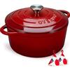 Overmont Casseruola in Ghisa Smaltata - Antiaderente Forno Olandese con Coperchio - Ø24 CM Rotonda Cocotte per Adatto a Piani di Cottura e Forni a Induzione - Rosso