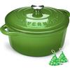 Overmont Casseruola in Ghisa Smaltata - Antiaderente Forno Olandese con Coperchio - Ø28 CM Rotonda Cocotte per Adatto a Piani di Cottura e Forni a Induzione - Verde