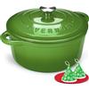 Overmont Casseruola in Ghisa Smaltata - Antiaderente Forno Olandese con Coperchio - Ø26 CM Rotonda Cocotte per Adatto a Piani di Cottura e Forni a Induzione - Verde