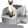 Vailge Lettiera per gatti in acciaio inox, 51 x 36 x 30 cm, grande capacità 20 l, lettiera per gatti con coperchio semi-chiuso, tappetino a doppio strato e paletta per lettiera per gatti